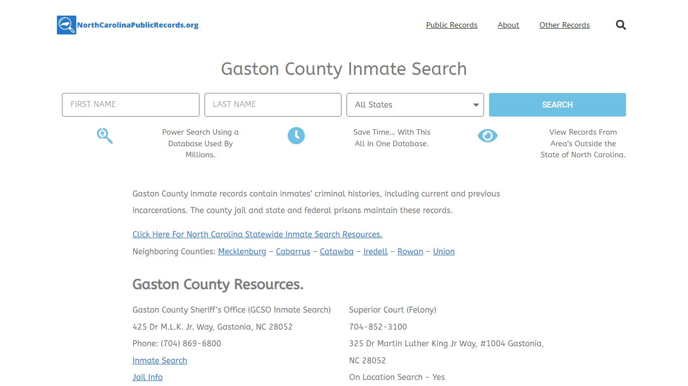 Gaston County Inmate Search - GCSO Current & Past Jail Records
